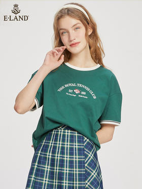 ELAND衣恋2022年春季新款小个子美式复古宽松显瘦纯色T恤短上衣女EERAC24N1B