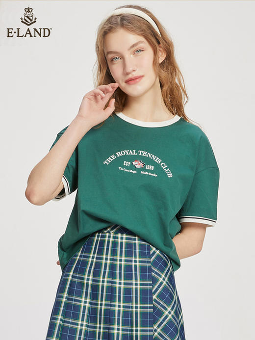 ELAND衣恋2022年春季新款小个子美式复古宽松显瘦纯色T恤短上衣女EERAC24N1B 商品图0