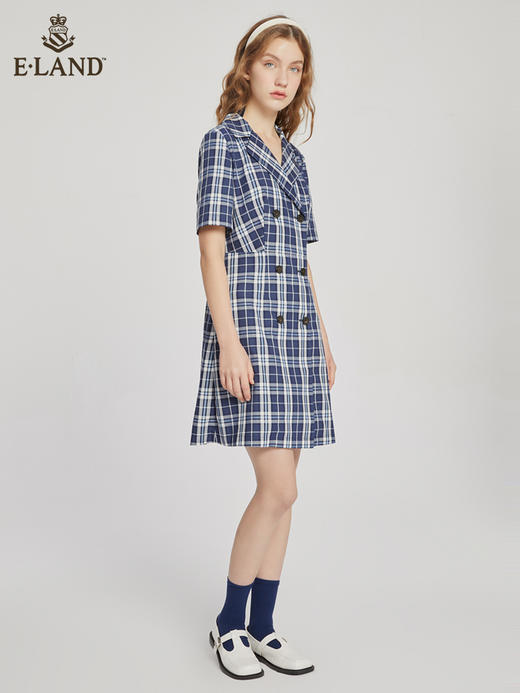 ELAND衣复古优雅别致格纹通勤西装式连衣裙女EEOWC24N7B 商品图1