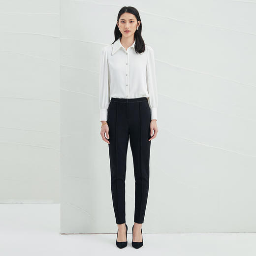 EITIE爱特爱休闲长裤冬季新款简约黑色通勤显瘦小脚修身高腰D2205901 商品图2