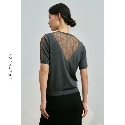 EAZYPEZY 真丝羊绒精纺拼接蕾丝套头衫 商品图2