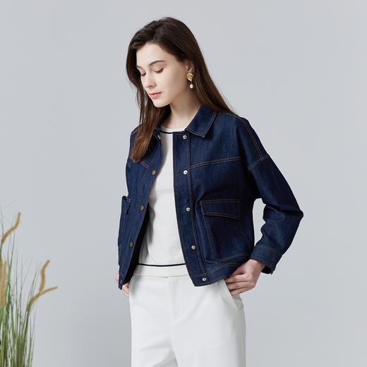 METTE22年春夏新品女士牛仔夹克长袖宽松直筒小个子短款上衣外套 商品图2