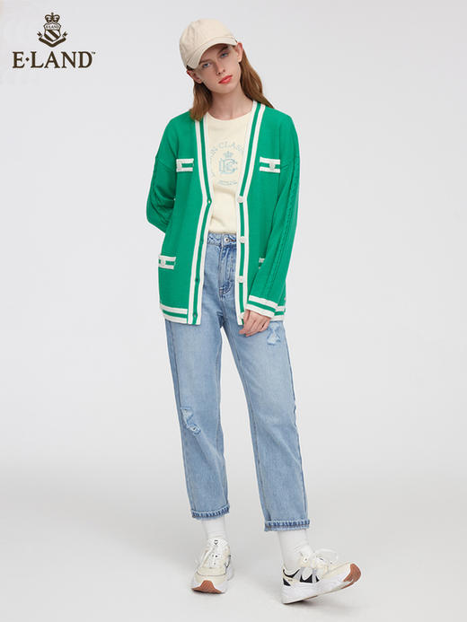 ELAND衣恋2022年春季新款高腰宽松设计感磨毛破洞牛仔裤萝卜裤女EETJC23Q1N 商品图0