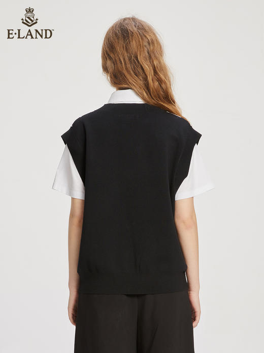 ELAND衣恋青春学院风气质V领复古格纹针织马甲女EEVKC23Q2N 商品图2