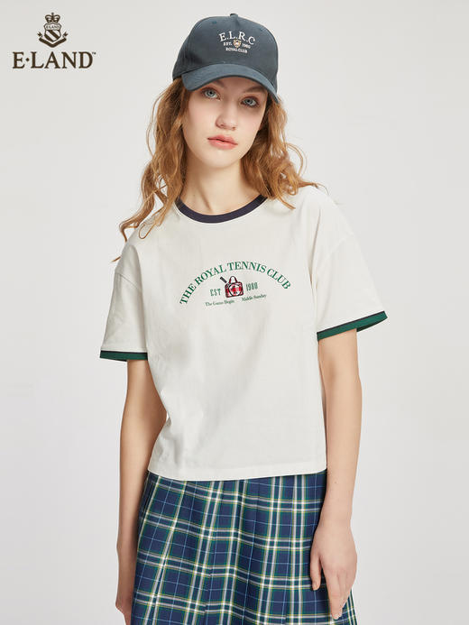 ELAND衣恋2022年春季新款小个子美式复古宽松显瘦纯色T恤短上衣女EERAC24N1B 商品图2