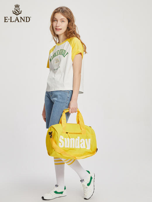 ELAND衣恋2022年春季新款小个子美式设计感撞色插肩纯棉T恤上衣女EERAC24N2M 商品图1