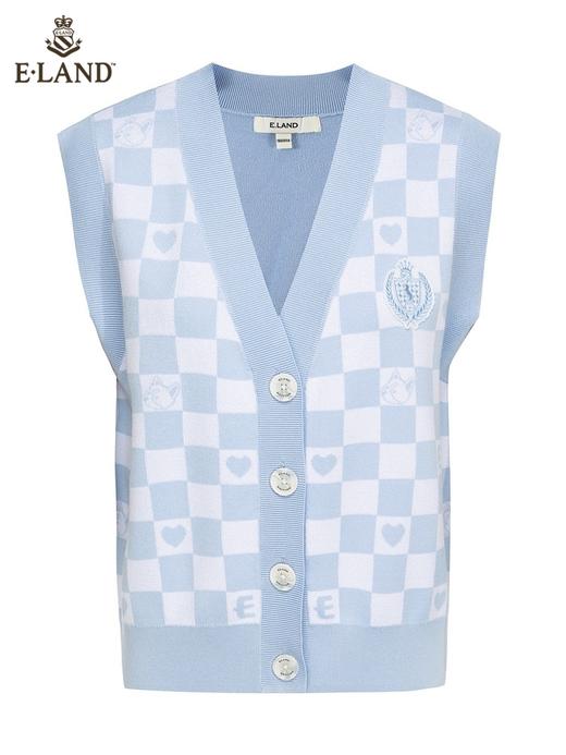 ELAND衣恋青春学院风气质V领复古格纹针织马甲女EEVKC23Q2N 商品图4