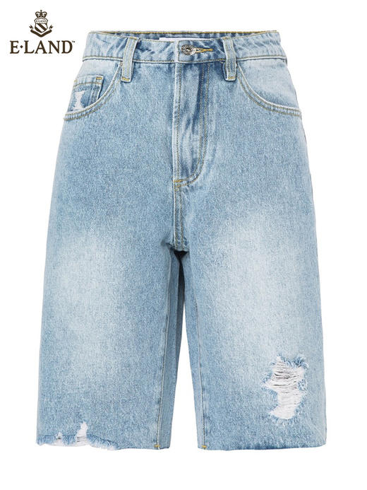 ELAND衣恋2022年春季新款潮酷个性美式设计感剪边破洞牛仔短裤女EETJC23Q2N 商品图4