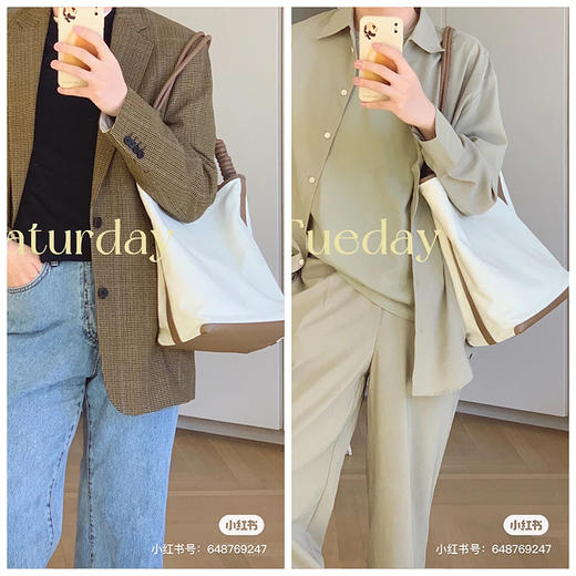 HIDEMI设计感水桶包中号/大号 帆布拼皮 商品图1