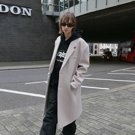   NUTH 浅米灰宽松oversize百搭复古羊毛呢大衣外套 商品图3