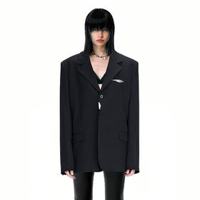   NUTH黑色基础款OVERSIZE百搭西装金属标装饰西服