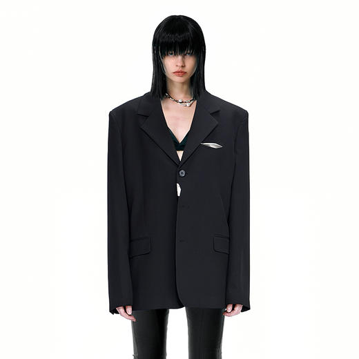   NUTH黑色基础款OVERSIZE百搭西装金属标装饰西服 商品图0
