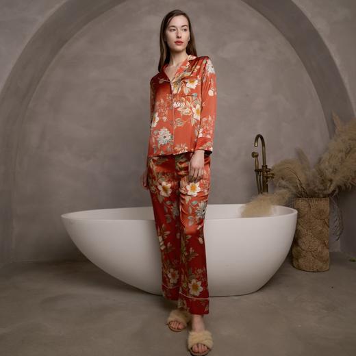 Solo seta丝绸印花中国风睡衣套装女家居服桑蚕丝睡衣秋冬真丝 商品图2