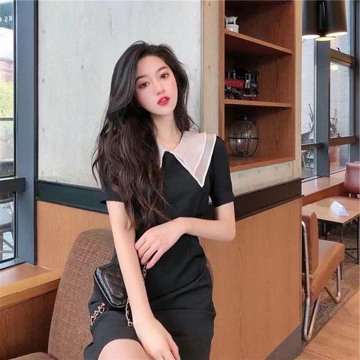黛唯梵2022新款高腰显瘦小黑裙女翻领名媛气质炸街桔梗连衣裙国庆清明出游 商品图0