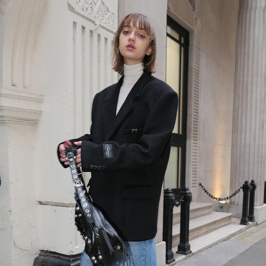   NUTH黑色毛呢西装羊毛呢西服宽松百搭oversize外套 商品图3