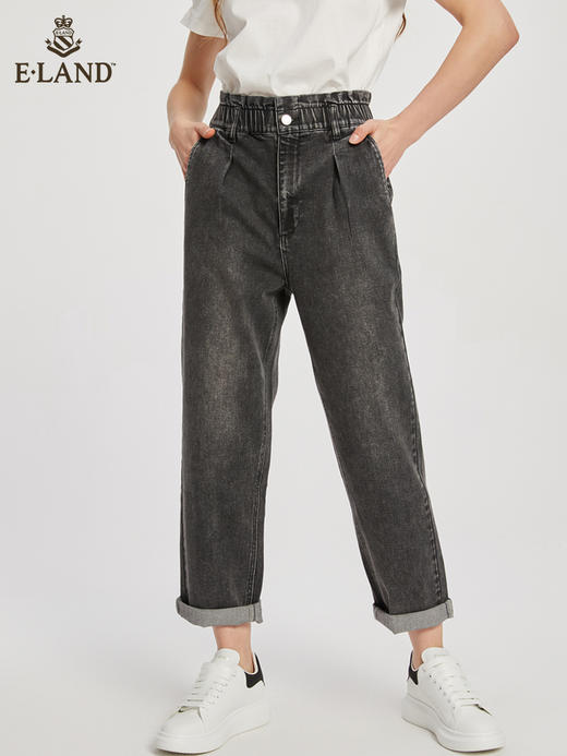 ELAND衣恋2022年春季新款简约休闲设计感高腰显瘦阔腿裤牛仔裤女EETJC23H1C 商品图3