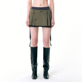 NUTH卡其双层超短裙春季新款设计感小众假两件半身裙时尚百褶裙