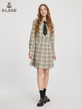 ELAND衣恋学院风复古格纹青春减龄衬衫连衣裙女EEOWC23N2M