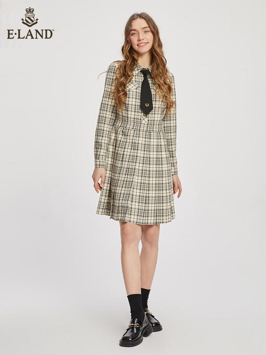 ELAND衣恋学院风复古格纹青春减龄衬衫连衣裙女EEOWC23N2M 商品图0