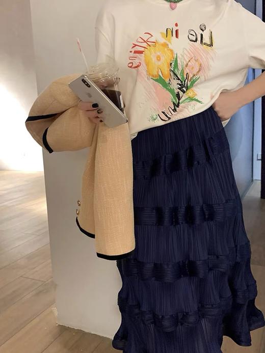 黛唯梵2022夏季韩版新款刺绣小熊撞色短袖T恤女休闲百搭高腰ins潮牌上衣出游清凉国庆 商品图5