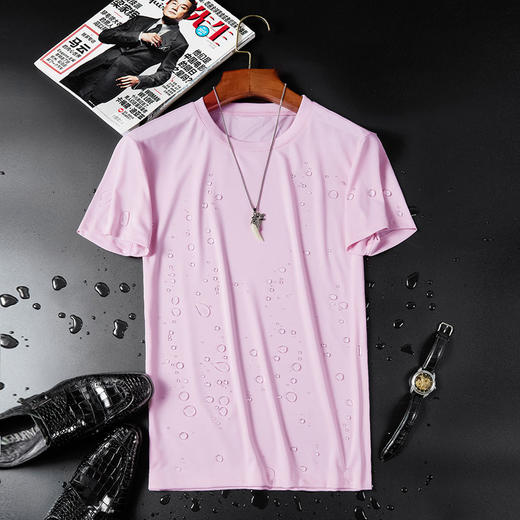 纳米黑科技防水防污夏季短袖男t恤纯色2022新款冰丝体恤潮流百搭国庆清明出游 商品图4