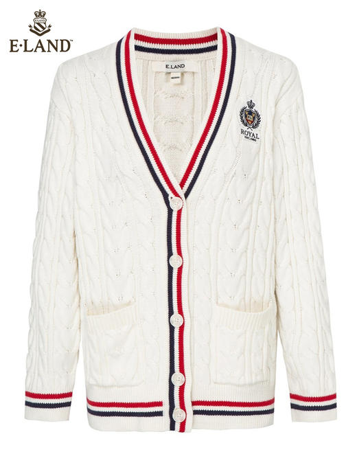 ELAND衣恋学院风撞色V领青春减龄针织开衫女EECKC23H2M 商品图4