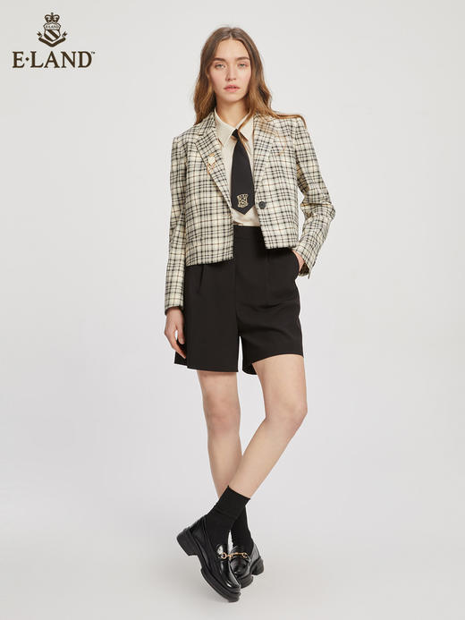 ELAND衣恋经典格纹气质通勤设计感短款西装外套女EEJKC23N1B 商品图1