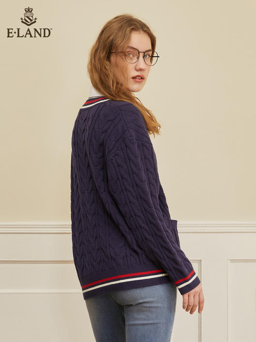 ELAND衣恋学院风撞色V领青春减龄针织开衫女EECKC23H2M 商品图2