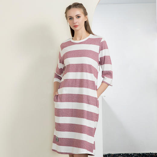 I'd爱帝女士纯棉睡裙中袖可外穿过膝长裙 商品图3