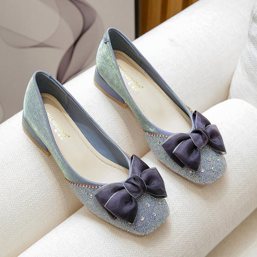 网红单鞋时尚软底中跟法式单鞋，仙女风方头浅口豆豆鞋 ZA-328-18 商品图2