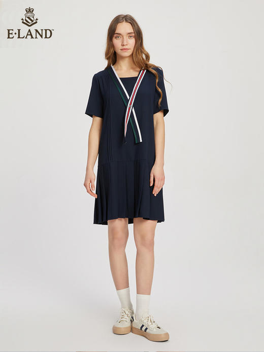 ELAND衣恋个性时尚撞色条纹设计感小众连衣裙女EEOWC24H1M 商品图0
