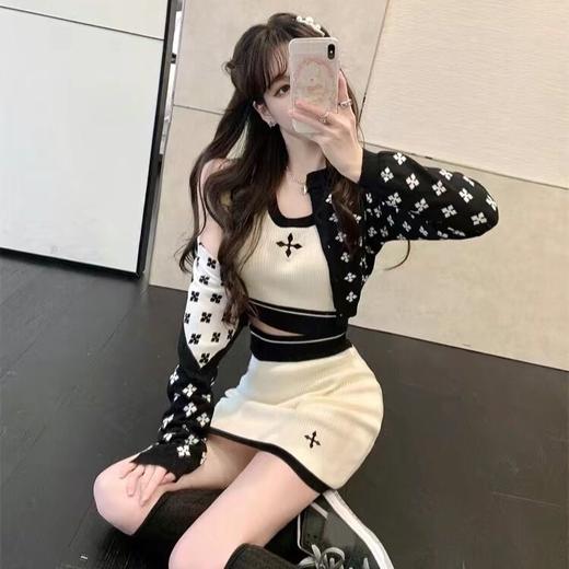 纯欲风甜辣套装2022新款小众外套开衫性感吊带气质包臀裙子三件套国庆清明出游 商品图4