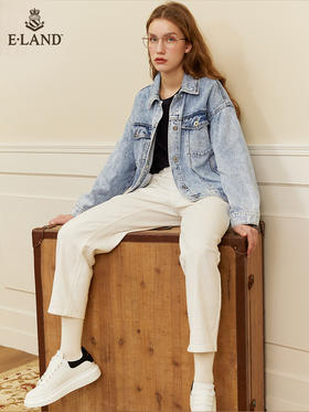 ELAND衣恋2022年春季新款简约休闲设计感高腰显瘦阔腿裤牛仔裤女EETJC23H1C