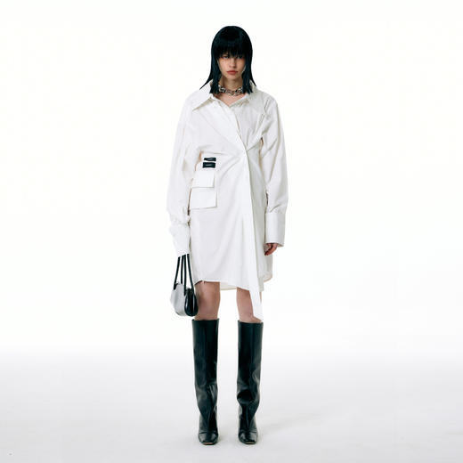   NUTH白色中长款多穿法衬衫春季新款青春时尚休闲衬衣 商品图0