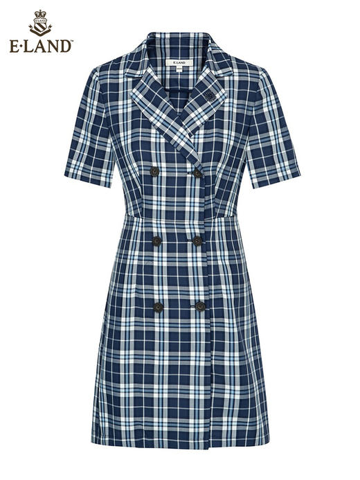 ELAND衣复古优雅别致格纹通勤西装式连衣裙女EEOWC24N7B 商品图4
