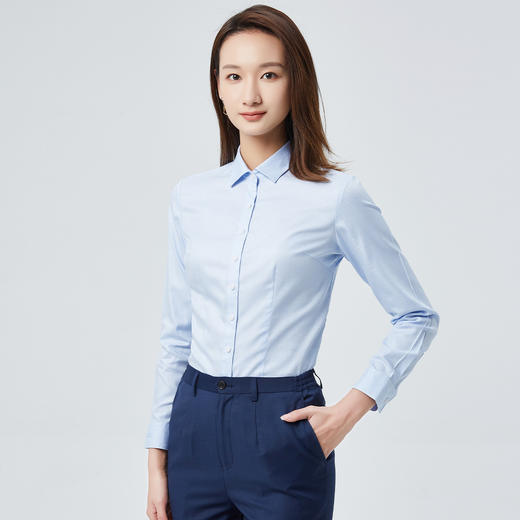 【100棉免烫抗皱】罗蒙春夏长袖衬衫女士正装商务通勤细格纹衬衣女 商品图3