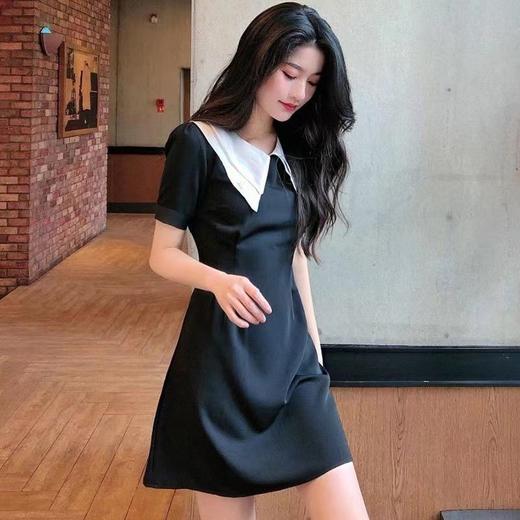 黛唯梵2022新款高腰显瘦小黑裙女翻领名媛气质炸街桔梗连衣裙国庆清明出游 商品图3