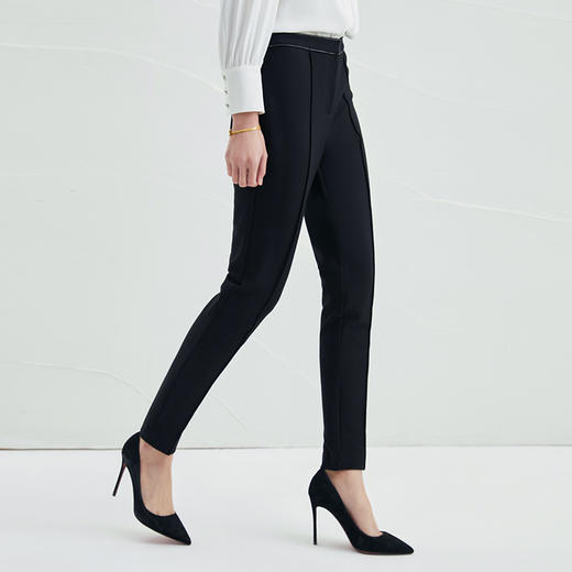 EITIE爱特爱休闲长裤冬季新款简约黑色通勤显瘦小脚修身高腰D2205901 商品图1