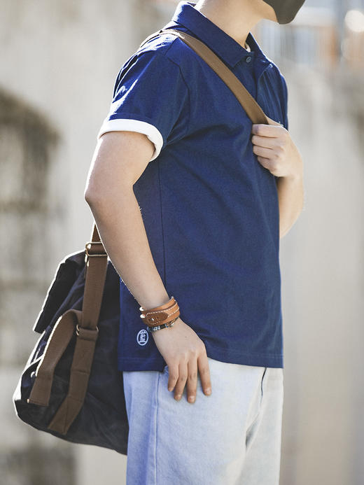 工装优选 美式复古蓝染翻领POLO衫T恤克莱因蓝短袖纯棉打底衫男夏 商品图2