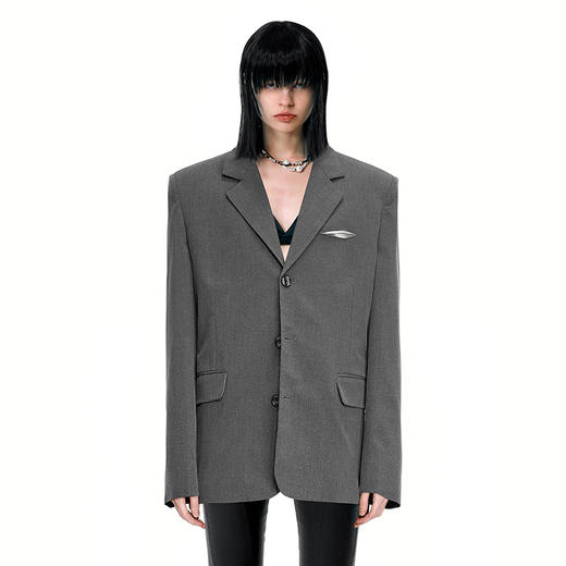   NUTH黑色基础款OVERSIZE百搭西装金属标装饰西服 商品图2