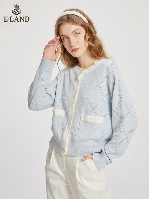 ELAND衣恋温柔清新甜美舒适圆领短款针织开衫女EECKC23Q3N 商品图0