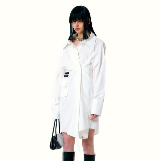   NUTH白色中长款多穿法衬衫春季新款青春时尚休闲衬衣 商品图2