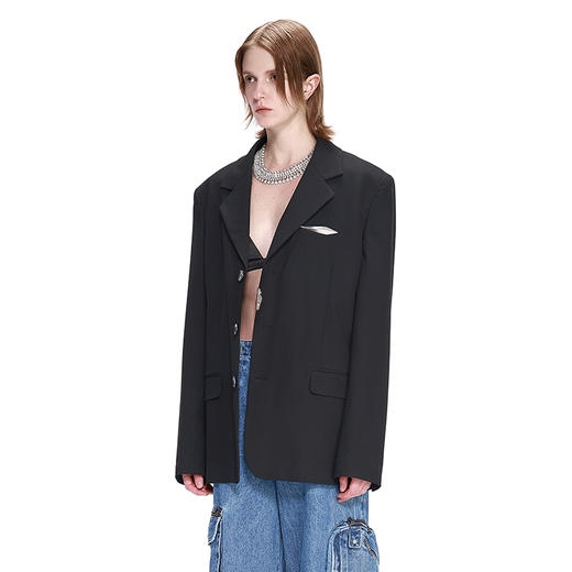   NUTH黑色基础款OVERSIZE百搭西装金属标装饰西服 商品图1