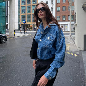  NUTHLogo Jacket牛仔短外套女烧花满印LOGO宽松水洗牛仔夹克外套