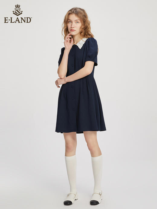 ELAND衣恋优雅大方蕾丝领口收腰显瘦连衣裙女EEOWC24H5B 商品图1