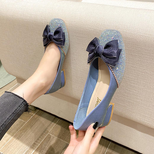 网红单鞋时尚软底中跟法式单鞋，仙女风方头浅口豆豆鞋 ZA-328-18 商品图3