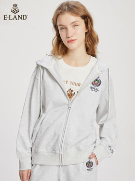 ELAND衣恋2022年春季新款运动休闲简约纯色抽绳连帽拉链卫衣女 EEMTC23E1M