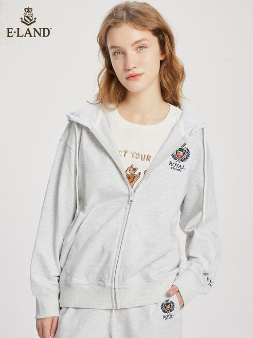 ELAND衣恋2022年春季新款运动休闲简约纯色抽绳连帽拉链卫衣女 EEMTC23E1M 商品图0