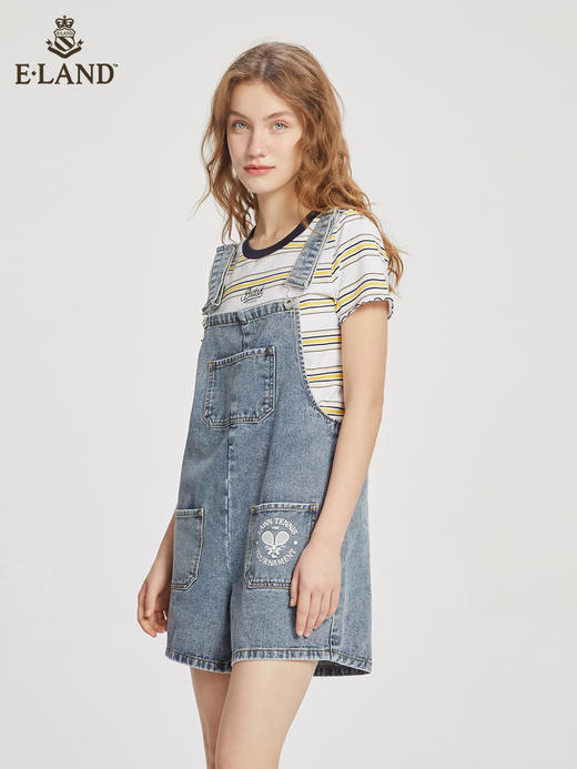 ELAND衣恋小个子俏皮可爱减龄显瘦背带牛仔短裤女EETJC24H2M 商品图0