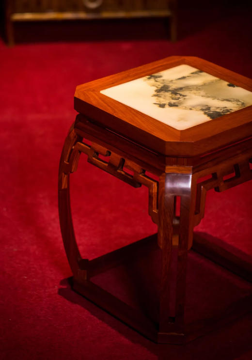 红桥红  家具严选  缅甸花梨（大果紫檀）  【云石面 仿故宫文竹方凳】 商品图3